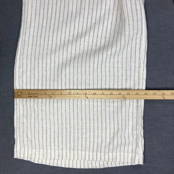 Lane Bryant Linen Dress Pants Womens 26 Cream Striped Belted Wide Leg Comfy New - Picture 15 of 16